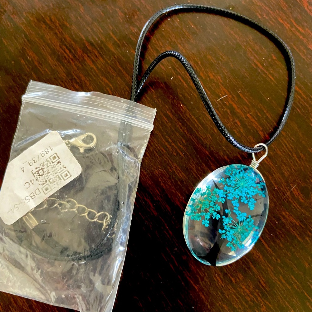 Turquoise tree in glass pendant necklace